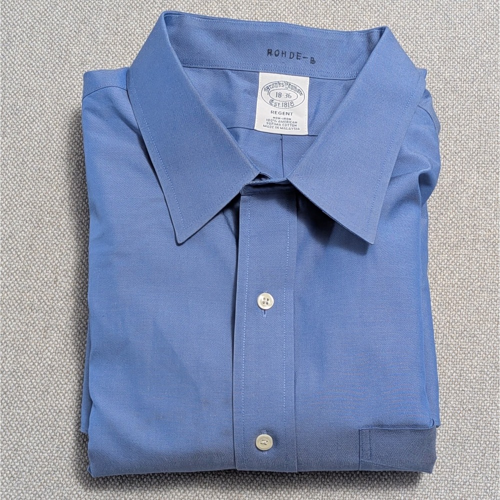 Brooks Brothers Men's Vintage Blue 18 36 Supima Cotton Regent Dress Shirt